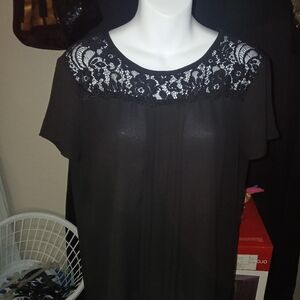 Karl Lagerfeld Paris Sheer Black Lace Floral Embroidery Blouse Pearl Gothic